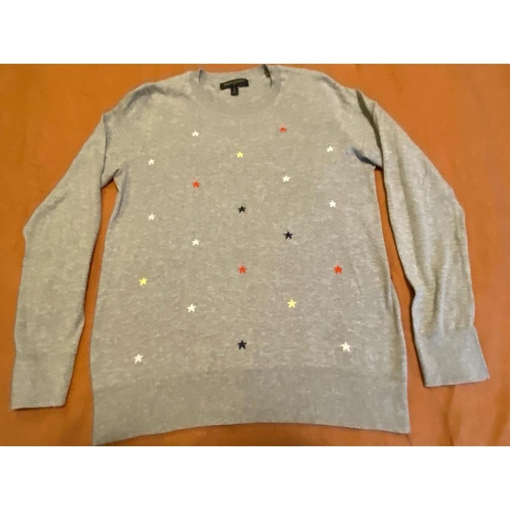 Banana Republic Sweater Lightweight Grey Stars Crew Neck Small Cotton sku52